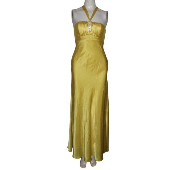 GUNNE SAX/JESSICA MCCLINTOCK Gown, 1, Yellow, Strappy, Bejeweled Centerpiece - Picture 10 of 15